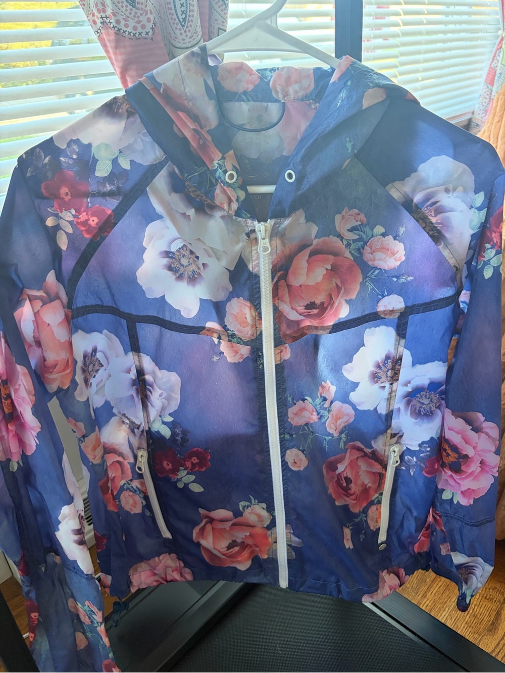 American Eagle Outfitters Floral Hooded Bomber Jacket - Blue Multicolor